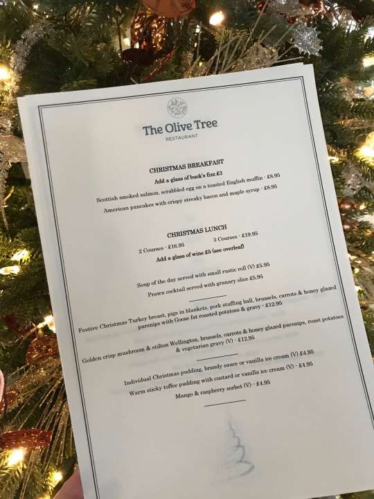 Christmas Breakfast and Lunch in The Olive Tree Ashtead Park Garden